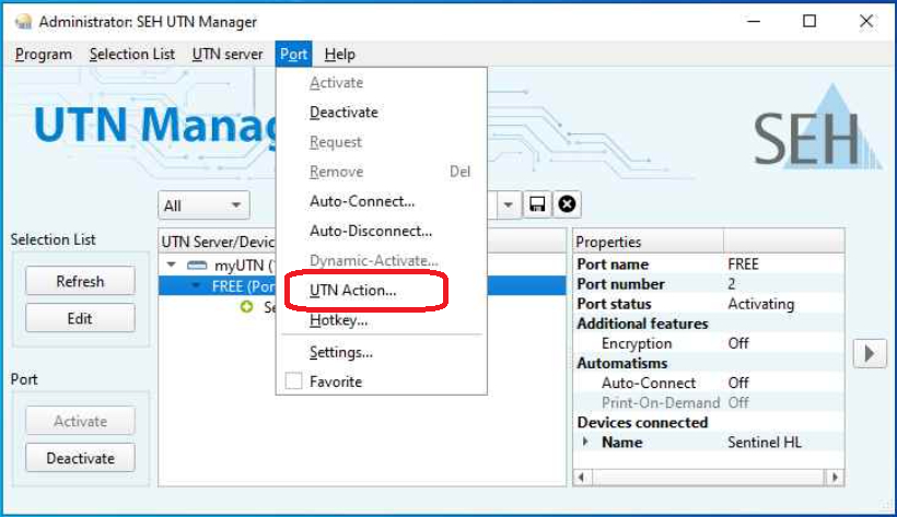 SEH UTN manager — создание ярлыков